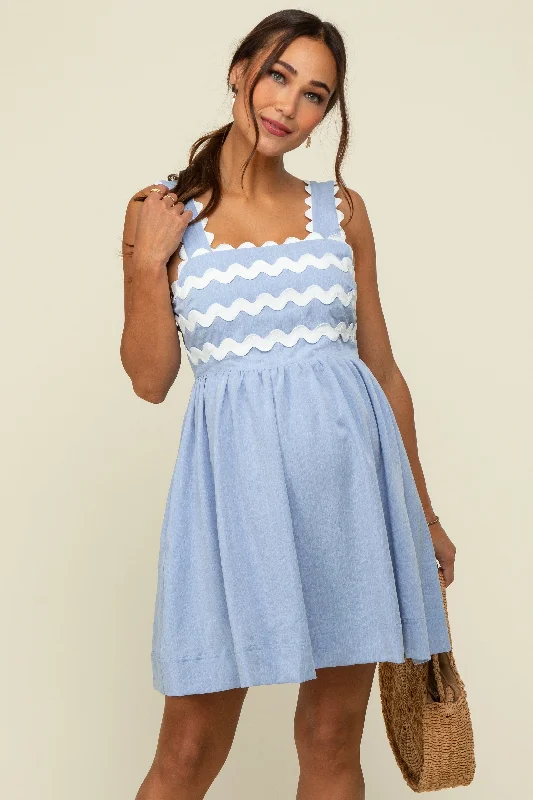 Light Blue Ric Rack Accent Sleeveless Maternity Dress