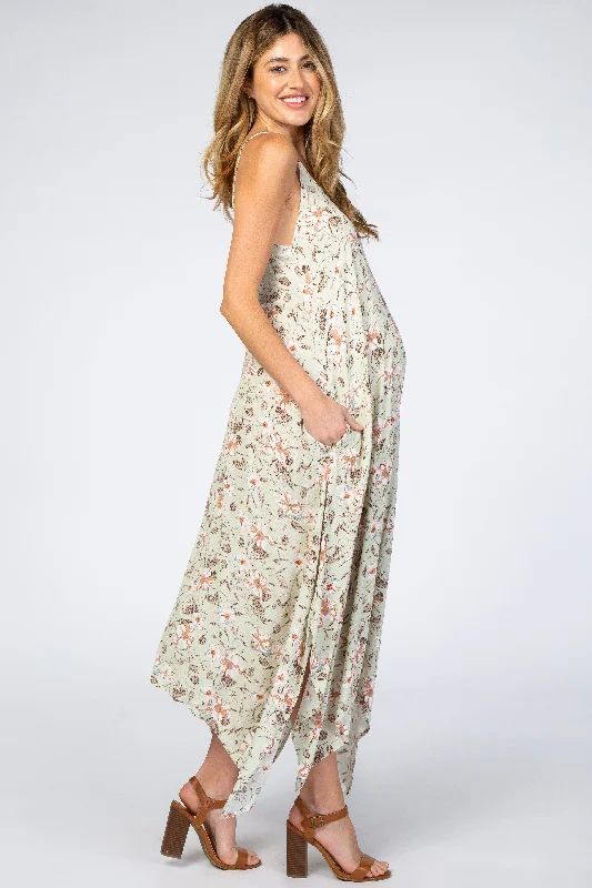 light-mint-floral-asymmetrical-hem-maternity-dress