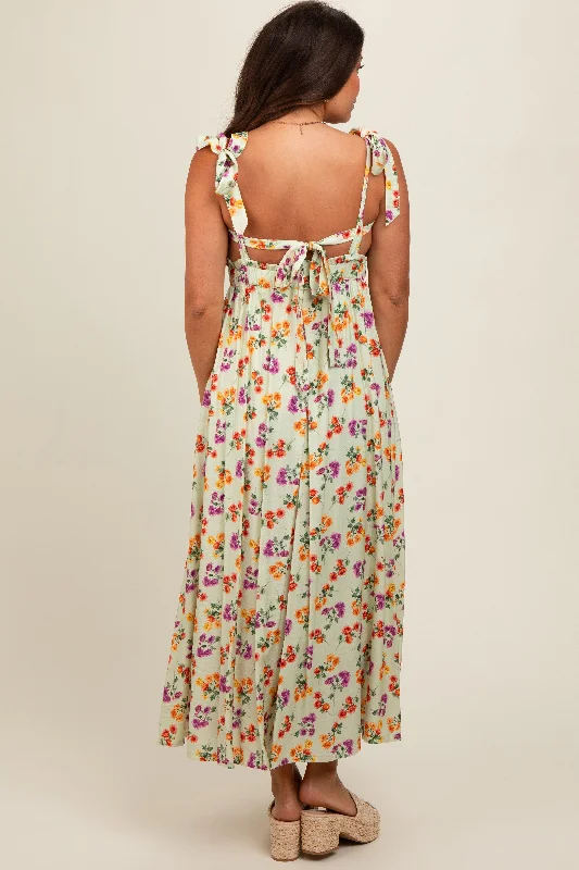 light-olive-floral-open-back-maternity-midi-dress