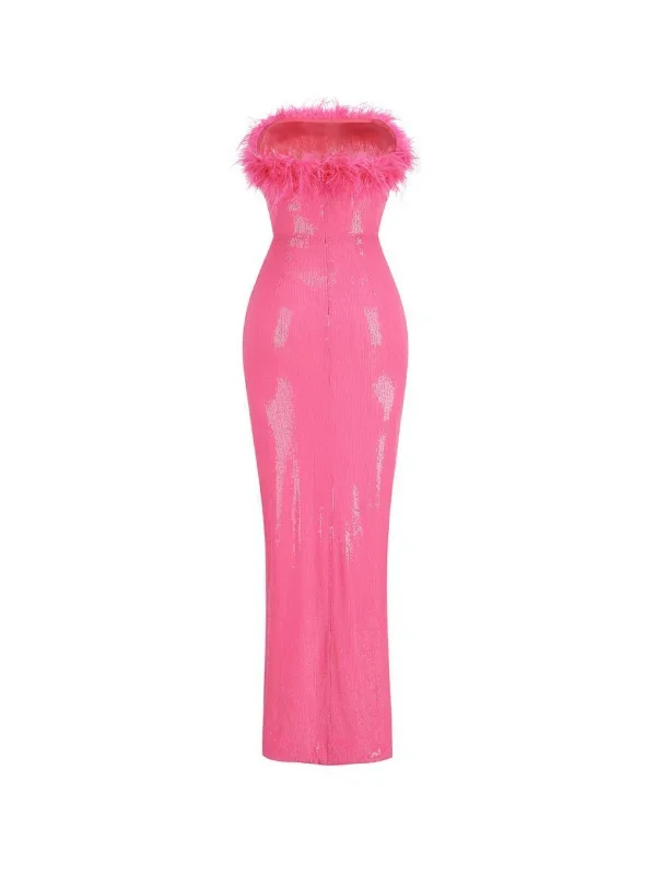 marin-strapless-feather-sequin-maxi-dress-in-hot-pink