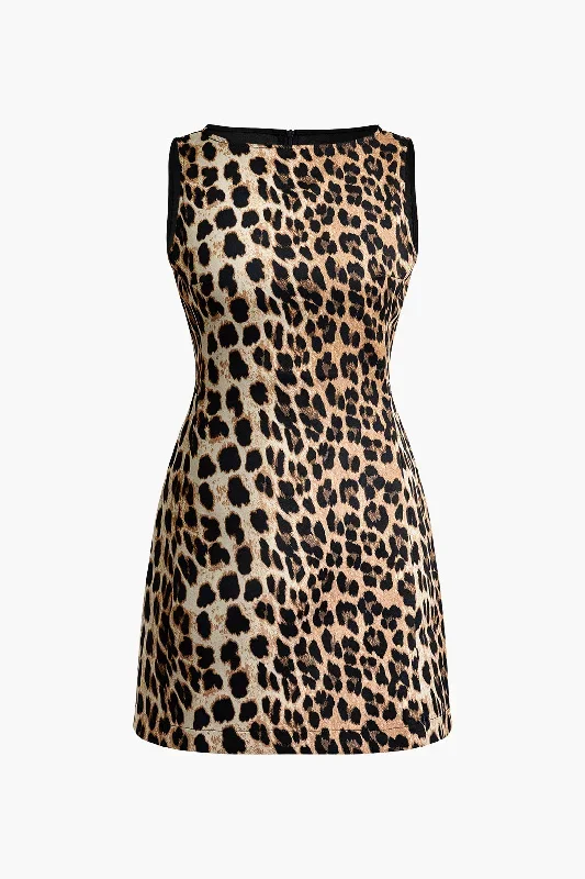 Leopard Print Sleeveless Mini Dress