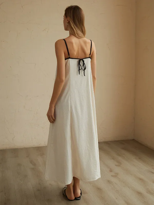 minimalism-contrast-trim-long-dress