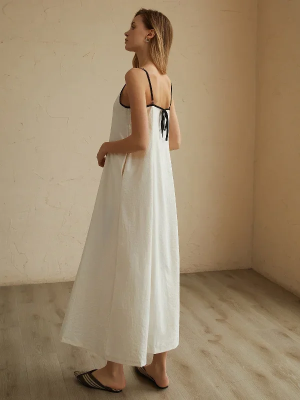 minimalism-contrast-trim-long-dress