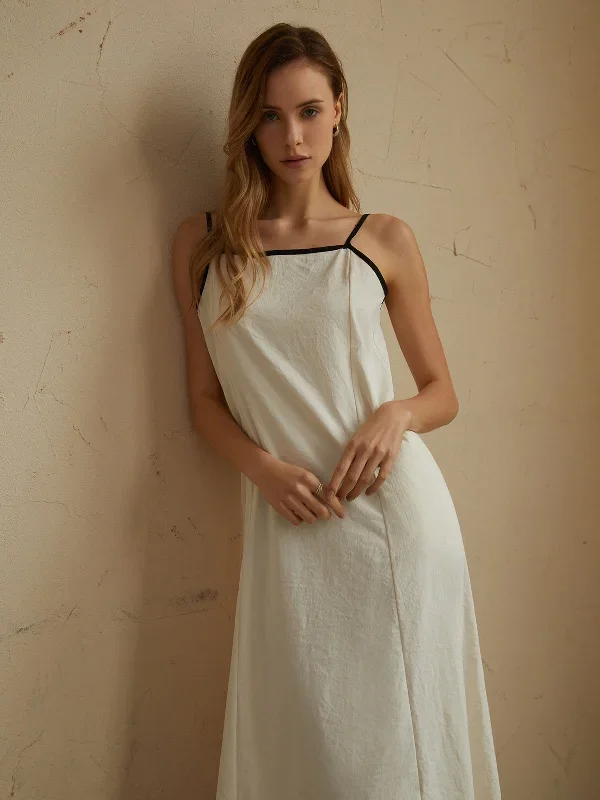 minimalism-contrast-trim-long-dress