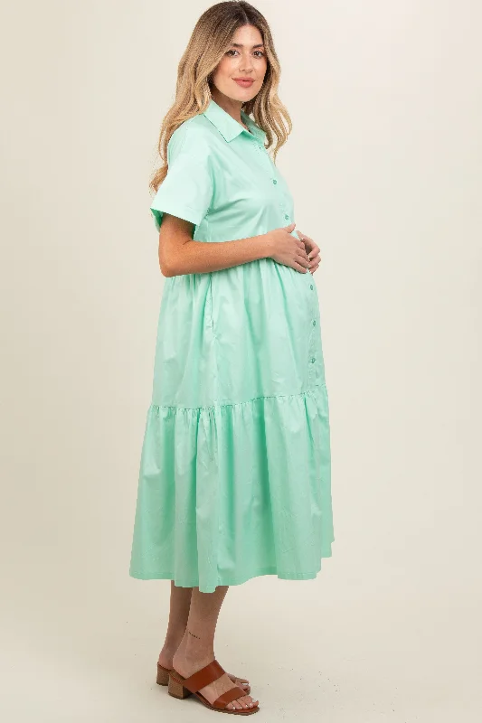 mint-green-tiered-button-down-maternity-midi-dress