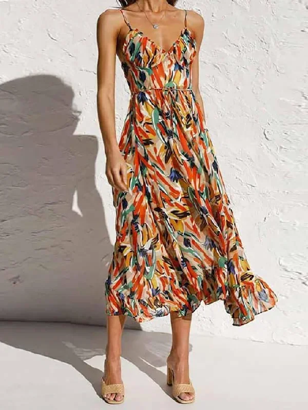 Multi Color Print Cami Midi Dress