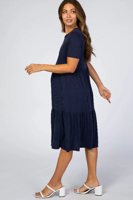 navy-blue-ribbed-tiered-maternity-dress