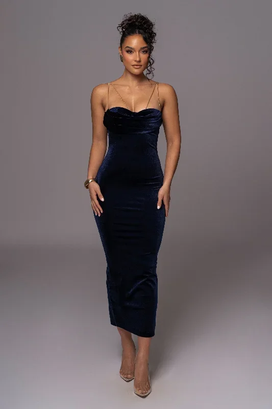 Navy JOSANNA VELVET MIDI DRESS