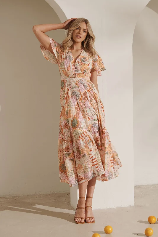 Nevada Maxi Dress In Rust Patchwork Print