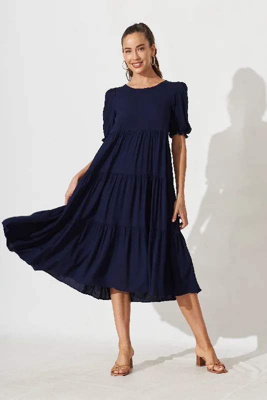 Nevi Tiered Midi Dress In Navy