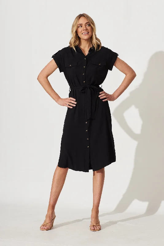 Nirvana Midi Shirt Dress In Black