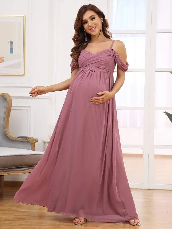 off-shoulder-spaghetti-strap-a-line-maternity-dress-ey20809