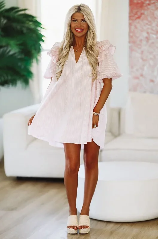 On Your Own Mini Dress - Pink and White