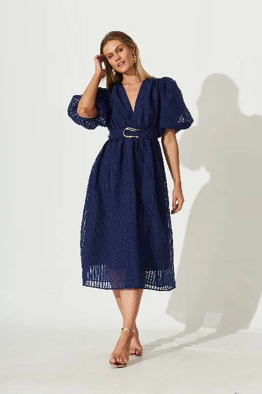 Partie Midi Dress In Navy Organza