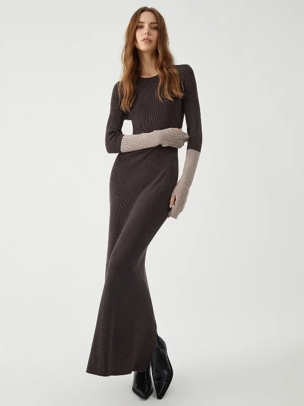 patchwork-sleeve-ribbed-knit-long-dress