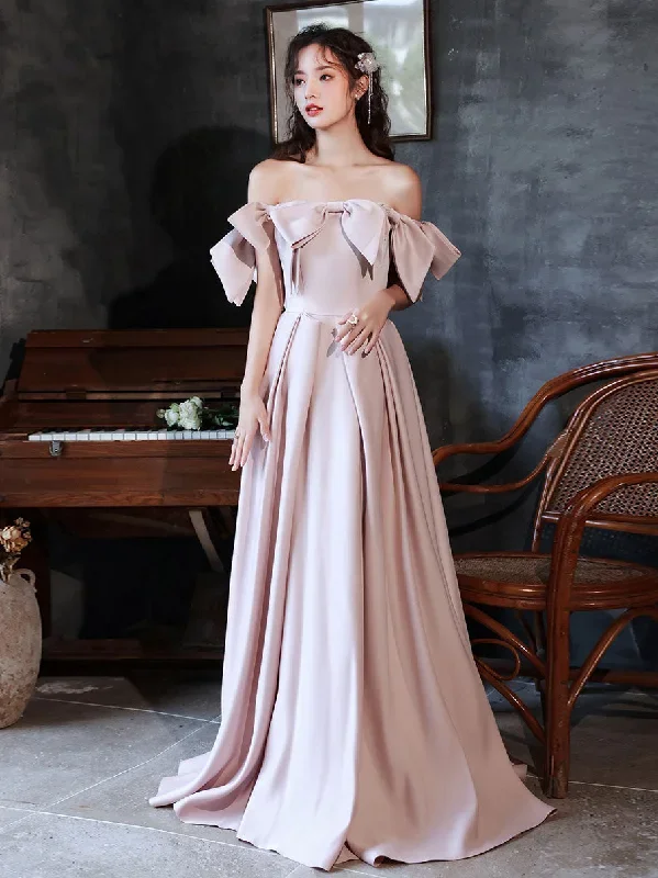 Pink Long Prom Dresses, Off Shoulder Long Formal Graduation Dresses