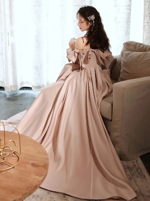 pink-a-line-satin-long-prom-dress-pink-bridesmaid-dress