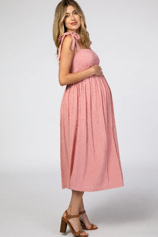 pink-smocked-tie-strap-maternity-midi-dress