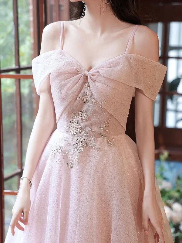 pink-tulle-off-shoulder-lace-long-prom-dress-pink-tulle-evening-dress