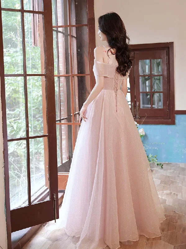 pink-tulle-off-shoulder-lace-long-prom-dress-pink-tulle-evening-dress