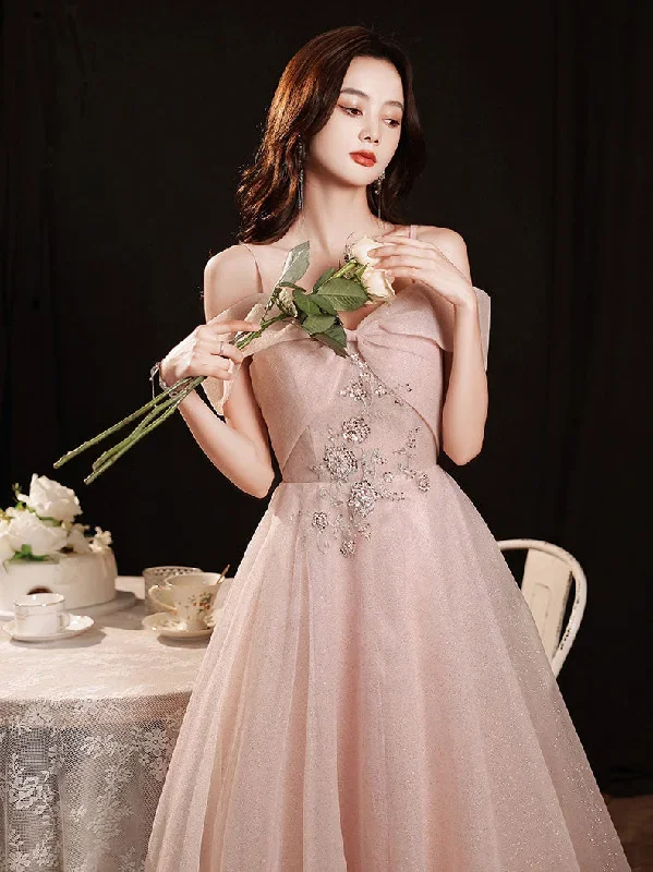 pink-tulle-off-shoulder-lace-long-prom-dress-pink-tulle-evening-dress