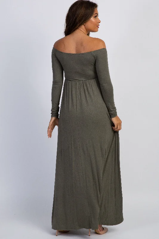 pinkblush-petite-olive-solid-off-shoulder-maternity-maxi-dress