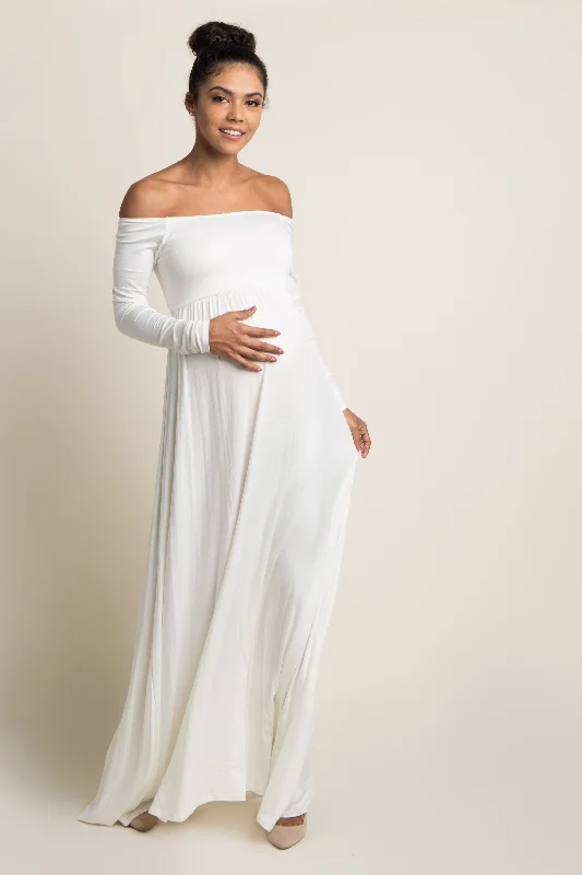 pinkblush-tall-ivory-solid-off-shoulder-maternity-maxi-dress