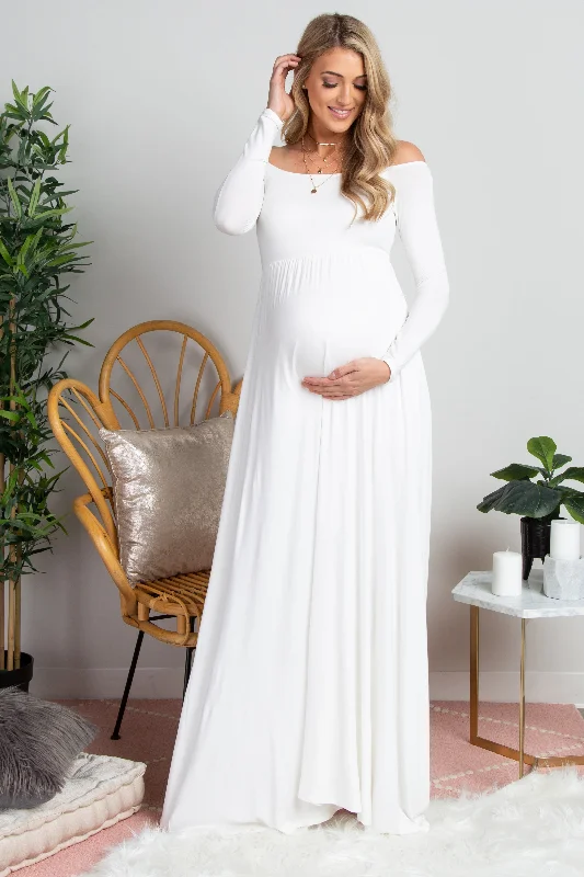 pinkblush-tall-ivory-solid-off-shoulder-maternity-maxi-dress