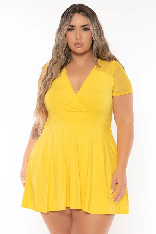 Plus Size Eisley Flare Dress- Yellow