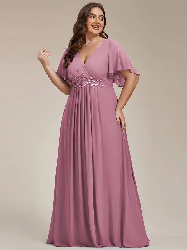 plus-size-floral-applique-short-sleeve-a-line-chiffon-evening-dress-ee01960