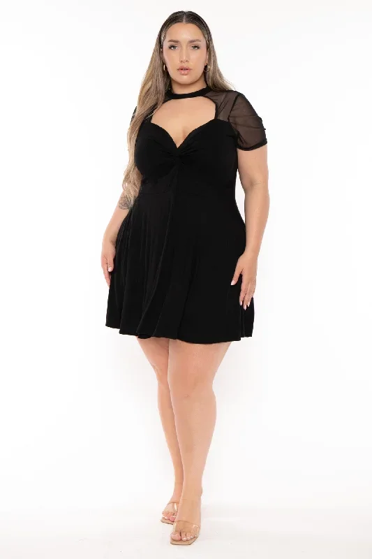 Plus Size Marietta Front Twist  Dress- Black