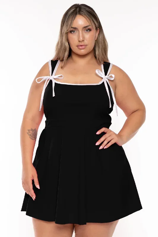 Plus Size Mirsa Ribbon Flare  Dress- Black