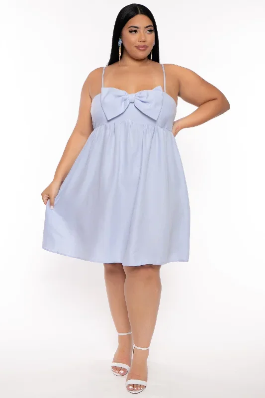 Plus Size Sally  Bow Mini  Dress  - Blue