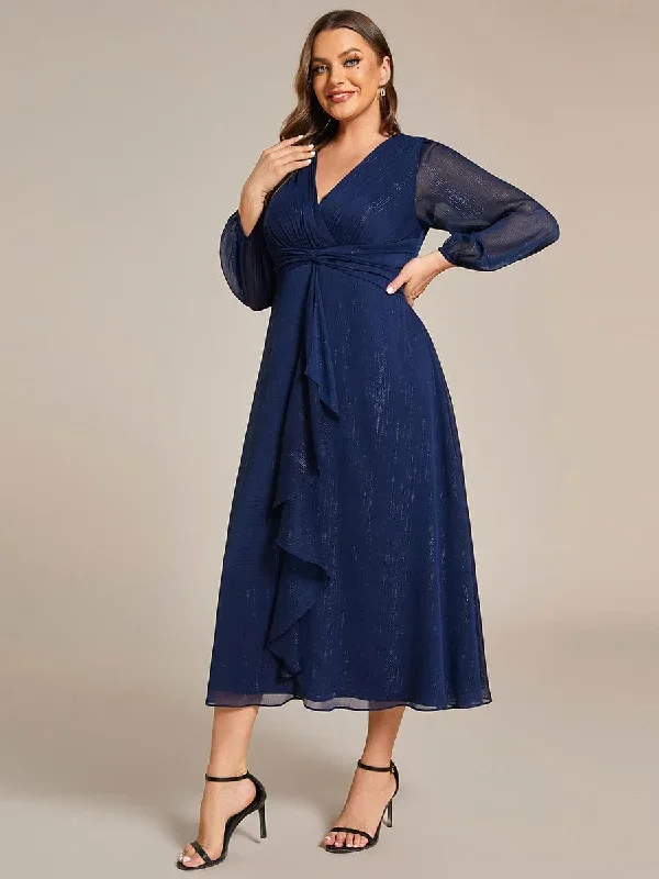 plus-size-twist-knot-louts-leaf-long-sleeve-a-line-evening-dress-ee01977