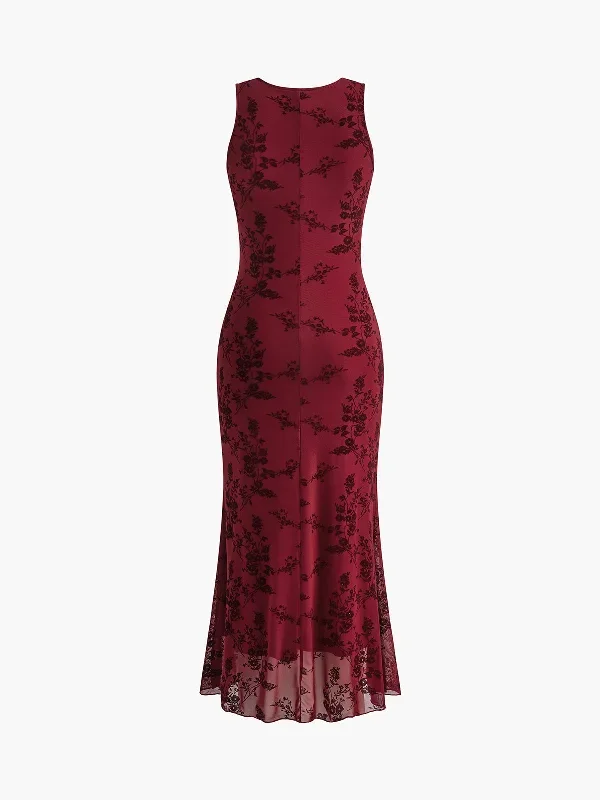 printed-mesh-sleeveless-v-neck-long-dress