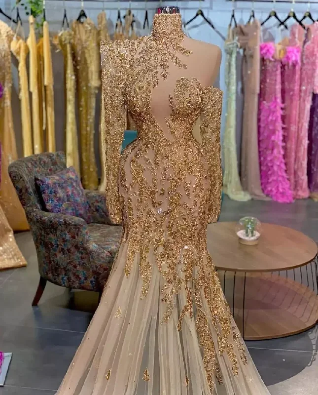 real-image-mermaid-gold-lace-evening-dresses-2023-sheer-long-sleeeves-plus-size-formal-prom-occasion-gowns