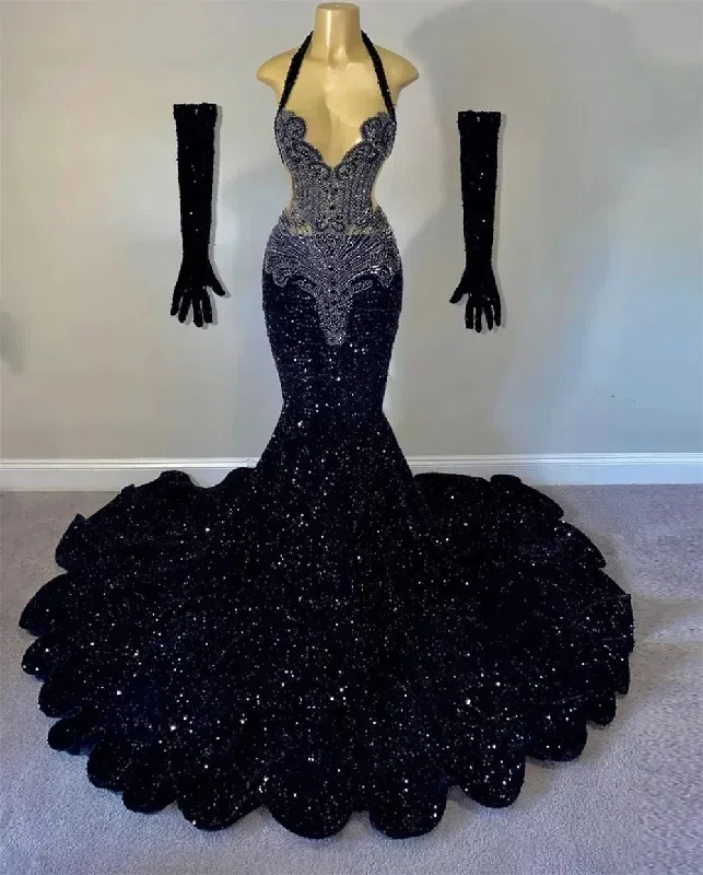 Real Pictures Black Beaded Sequins Prom Dresses 2024 For Black Girls Mermaid New Arrival Evening Party Gowns Custom Made