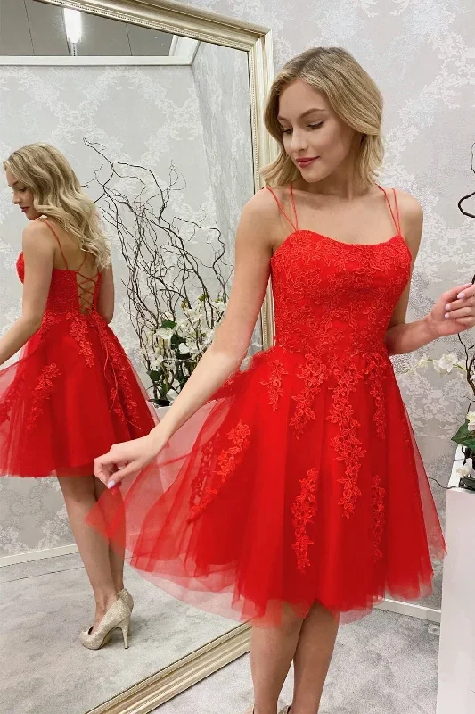 Red A-line Appliques Short Homecoming Dress