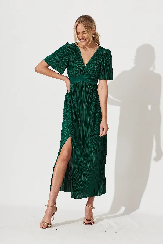 Roseville Maxi Dress In Emerald Plisse