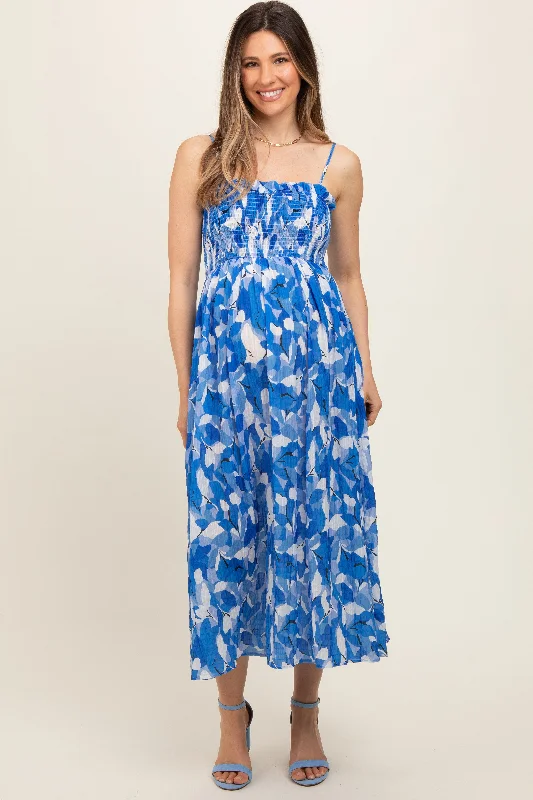 royal-blue-abstract-floral-smocked-maternity-midi-dress