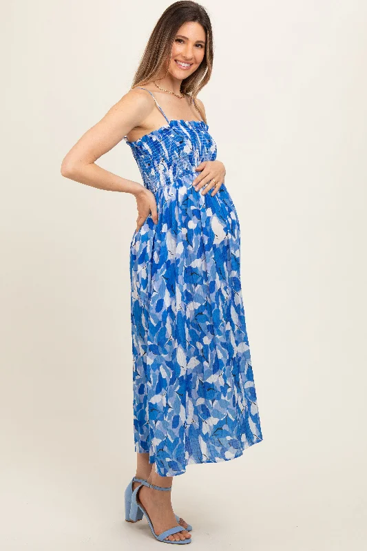 royal-blue-abstract-floral-smocked-maternity-midi-dress