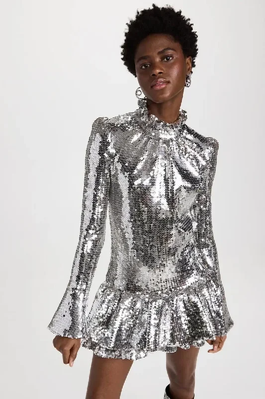 Sabrina Silver Sequin Mini Dress