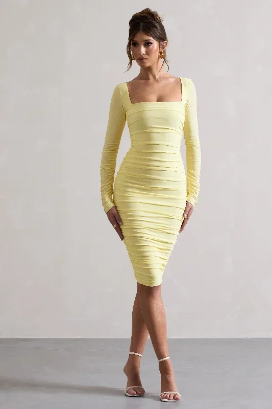 seductress-yellow-long-sleeve-square-neck-ruched-midi-dress-cl127075188