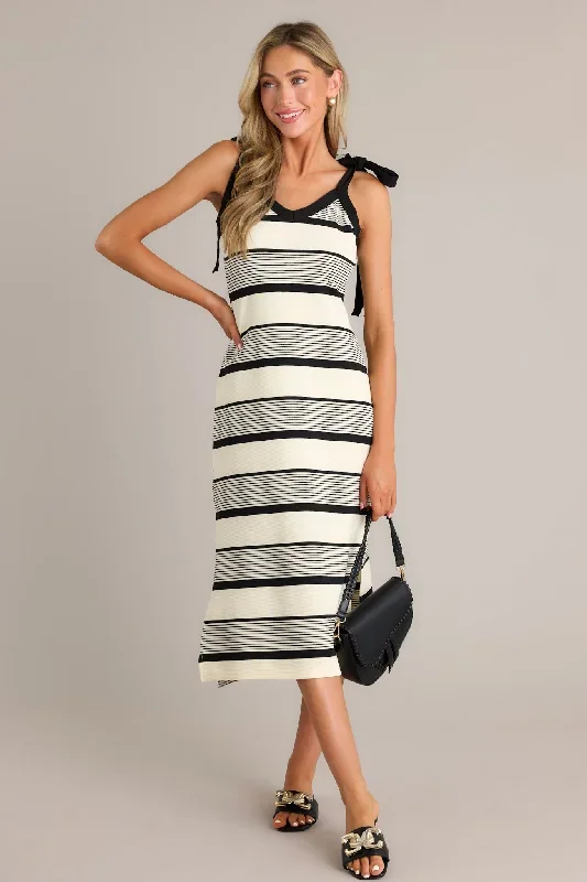 Shadow Light Black Stripe Midi Dress