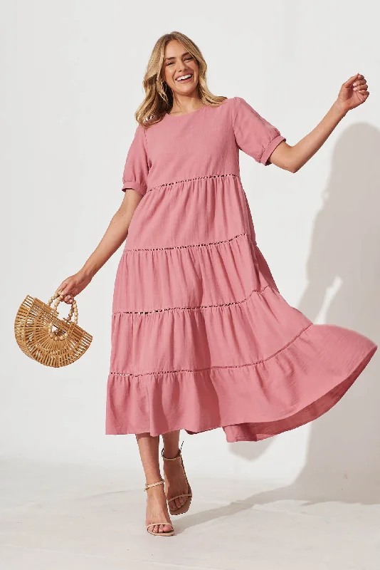 Shonda Midi Dress In Rose Linen Blend