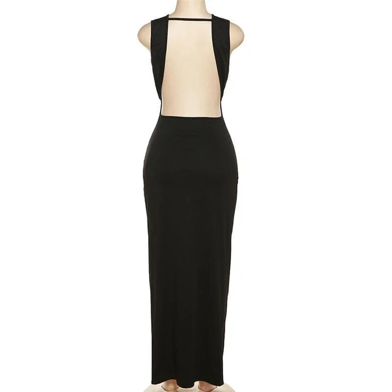 sleeveless-v-neck-solid-slit-knotted-backless-midi-dress