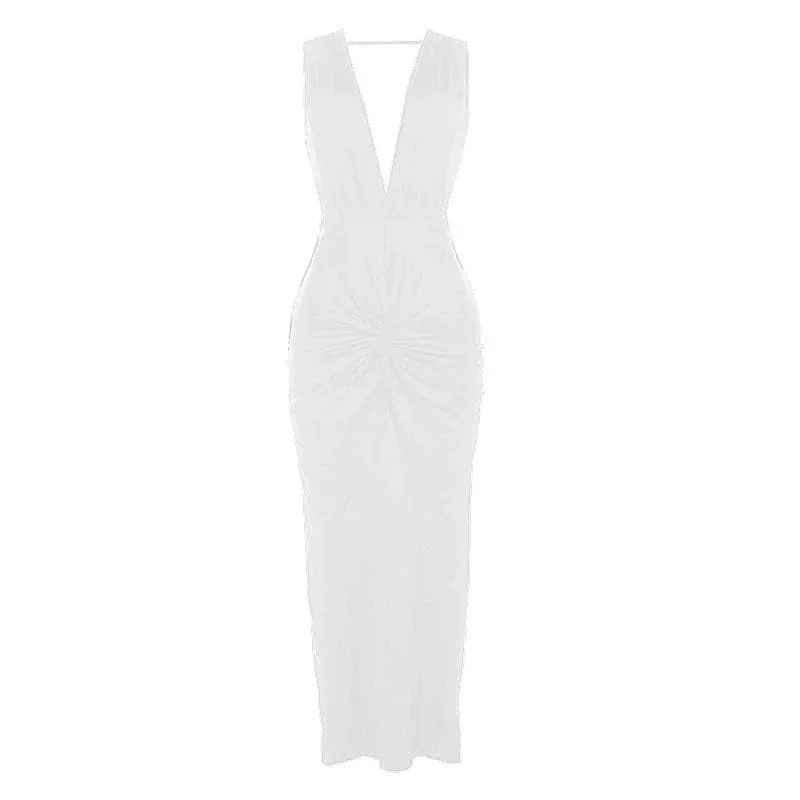 sleeveless-v-neck-solid-slit-knotted-backless-midi-dress