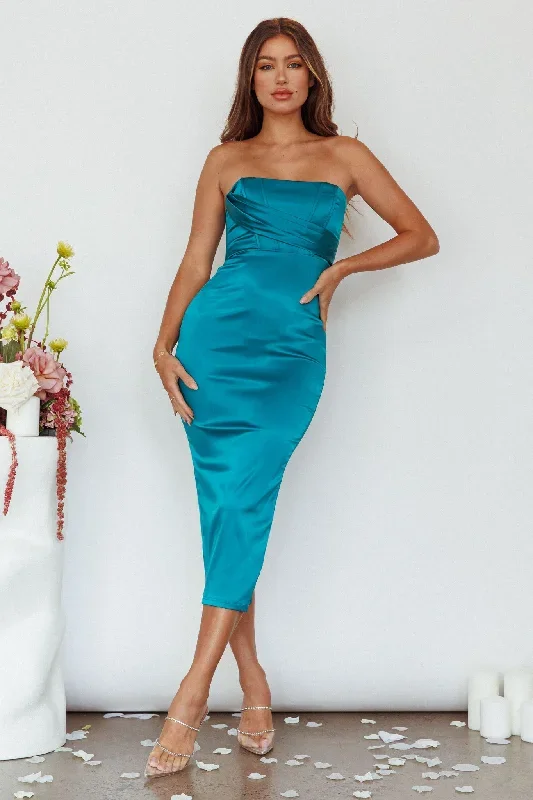 Still Mine Strapless Midi Dress Green