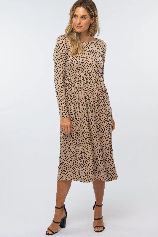 taupe-abstract-animal-print-maternity-midi-dress