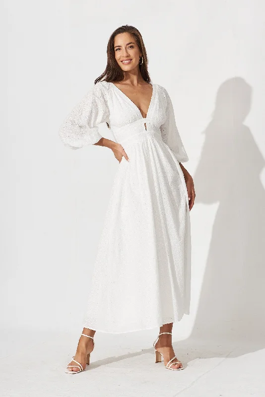 Tiana Maxi Dress In White Broderie